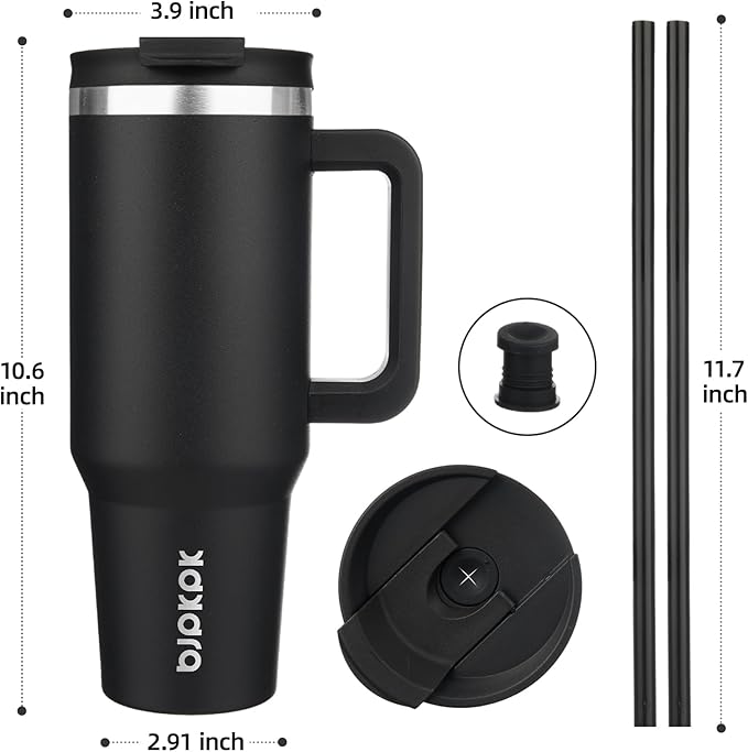 BJPKPK 40 oz Tumbler With Handle Insulated Tumblers With Lid And Straw Stainless Steel Thermal Cup,Black