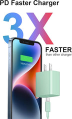 iPhone 14 13 12 Fast Charger 20W PD USB C Wall Charger with 6FT Fast Charging Cable for iPhone 14/14 Pro/14 Pro Max/14 Plus/13/12/11/Pro/Pro Max/Mini/Xs Max/X, iPad - Green