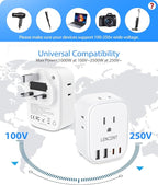 LENCENT 3 Pack US to UK Ireland Travel Plug Adapter,Grounded Type G Adapter For Travel with 4 Outlets 4 USB Ports (2 USB C), Power Plug for USA to Dubai Scotland British London England Hong Kong