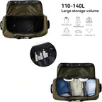 Rolling Duffle Bag with Wheels,110L/140L Expandable Soft-Sided Foldable Duffle Bag with 2 Rubber Wheels,Packable 32” Rolling Carry-On with Multi-Pockets & Compartments (Green)