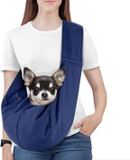 Pawaboo Small Dog Sling Carrier, Reversible Hands Free Dog Sling Carriers for Small Dogs and Cats, Puppy Slings Carrier with Safety Harness, Puppy Essentials, Indigo