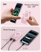 podoru for Magsafe Power Bank, 10000mAh Magnetic Portable Charger with 22.5W PD Fast Charging USB-C Cable LED Display Wireless Battery Pack for iPhone 17/16/15/14/13/12 Series-Pink