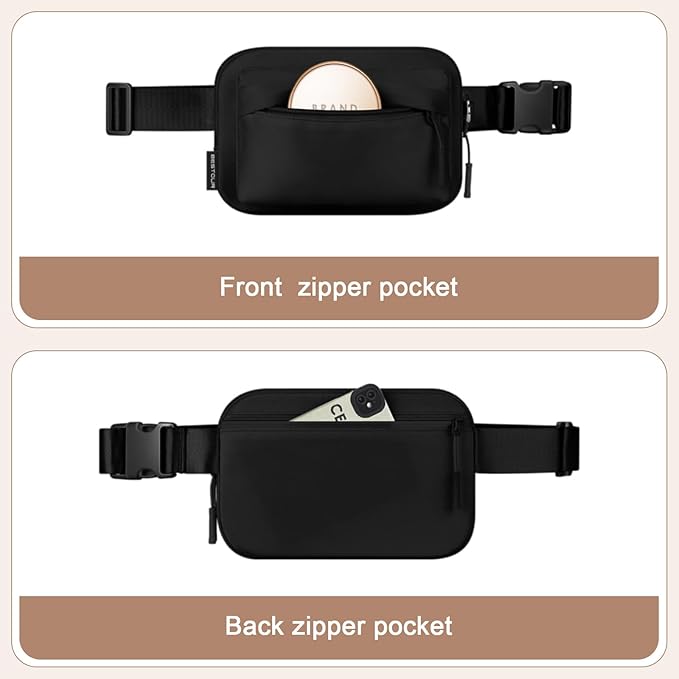 Fanny Packs for Women Men,Belt Bag with 3 Zipper Pockets,Water-resistant Crossbody Bag,Fashion Waist Packs with Adjustable Long Strap for Workout/Running/Yoga/Shopping/Hiking,Black