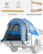 JOYTUTUS Truck Tent, Portable Truck Bed Tent with Rainfly, Truck Tent for 5.0'-5.2' with Aluminum Pole, Waterproof PU2000mm Double Layer for 2 Person - Blue