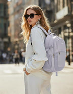 ECOHUB Travel Backpack for Women, 17.3 inch Suspended Laptop Backpack, Fashion Water-Resistant College Computer Bookbag, 28L Personal Item Bag with 12 Pockets for Causal, Work, Grey