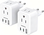 HANYCONY European Plug Adapter, US to Europe Power Adapter with 2 Outlets & 3 USB Ports (2 USB C), Type C Travel Adapter for Italy, Spain, France, Germany, Greece, Iceland, Essentials for Cruise Ship