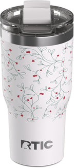 RTIC 20oz Essential Tumbler with Lid, Ceramic Lined, Insulated, Stainless Steel, Metal, Double Wall Vacuum-Insulation, Travel Cup for Iced Coffee, Tea, Hot and Cold Drink, Mistletoe