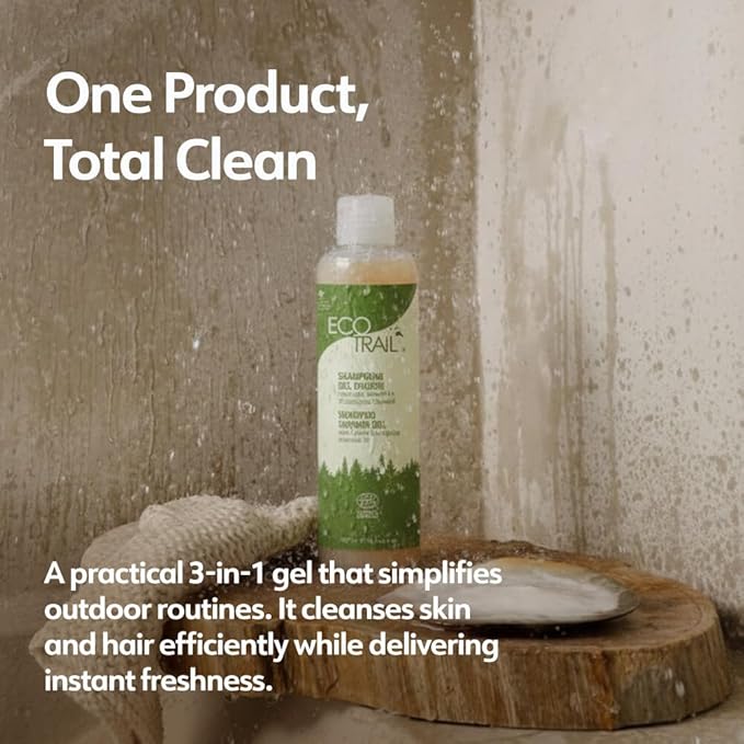Ecotrail Shampoo & Shower Gel for Women & Men Care Bath – 3-in-1 Face, Body & Hair Shampoo ,Care Bath Certified Organic, Ecological Cleansing Gel – 250 ml (8.4oz) bottle Lemon Eucalyptus
