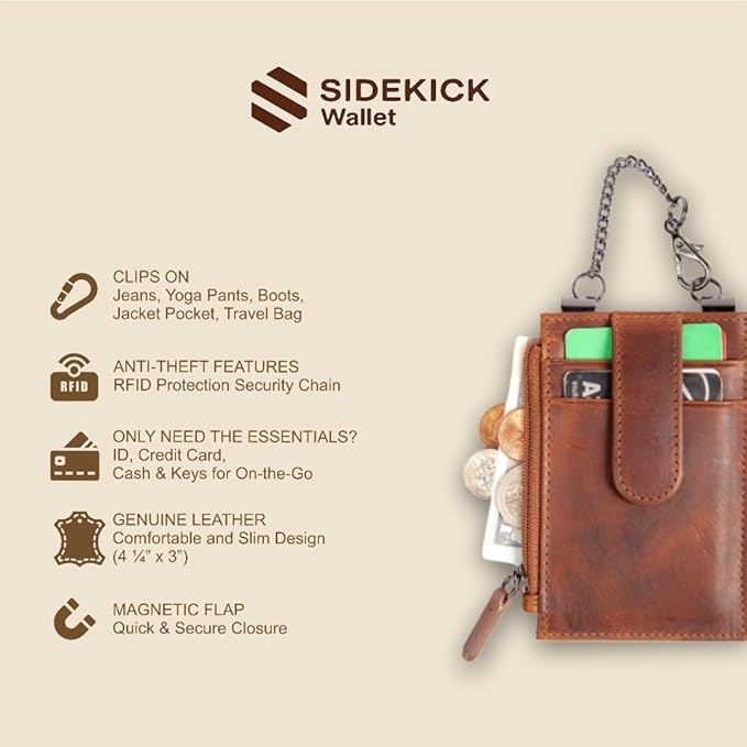 RFID Blocking Boot Wallet with Security Chain & Zipper Lock – Genuine Leather Wallets for Men, Travel Wallets Women, Minimalist Leather Card Holder