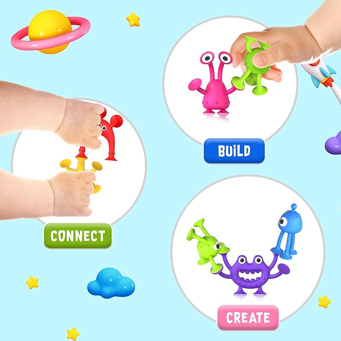 Baby Bath Toys Suction Toy: No Hole Bath Toy for Baby Toddlers - Kids Mini Sensory Fidget Suction Cup Toys for Boys Girls - Window Building Toy Road Trip Travel Essentials for Kids Gifts (Ages 3+)
