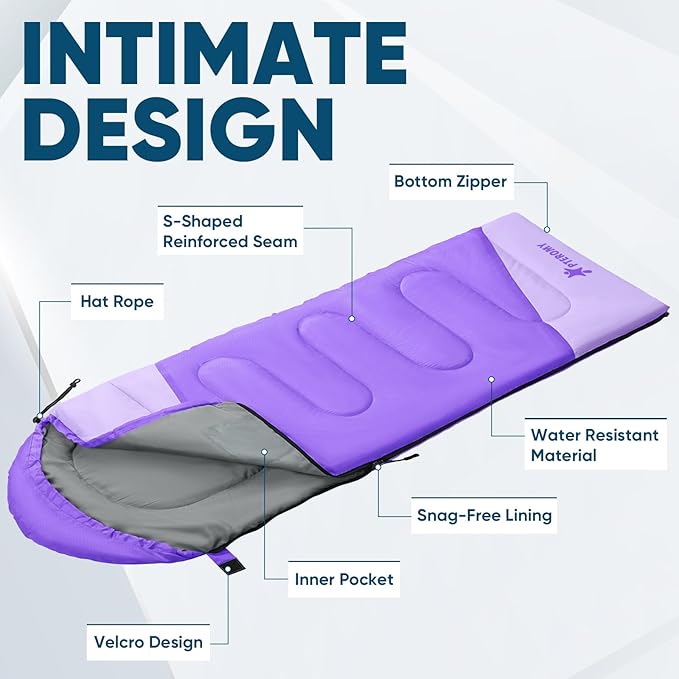 PTEROMY Sleeping Bags for Adults, Lightweight and Machine Washable, Water Resistant Backpacking Camping Sleeping Bag for Warm Cold Weather, Camping Essentials for Hiking Travel