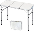 Yriuat Folding Camping Table 3ft Portable Pinic Table Adjustable Height Small Card Table Aluminum Foldable Lightweight with Carry Handle for Outdoor Indoor Hiking Camp BBQ Beach