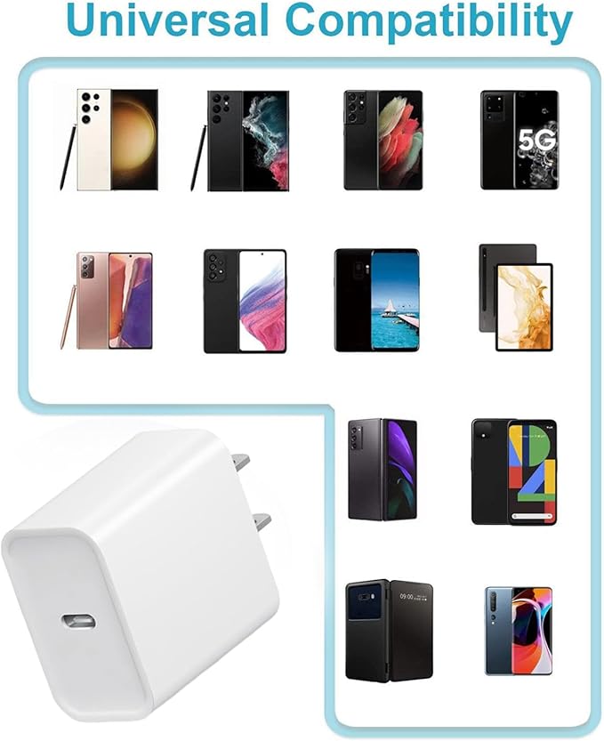 20W Fast Charger,3 Pack USB-C Port Charger with Type c-c Cable，for i Phone 17/16/15, i Pad and More (3 Pack White)