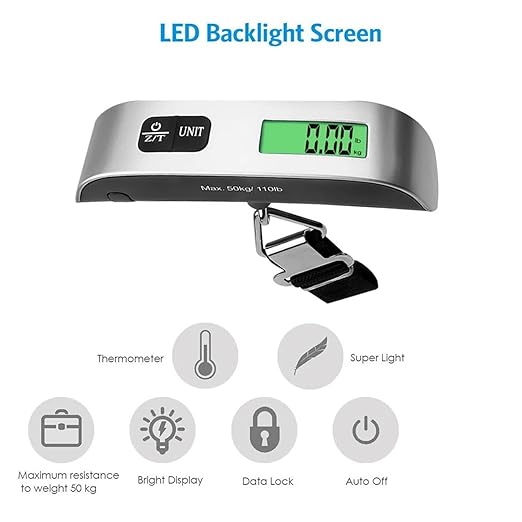 Luggage Weight Scale, LCD Digital Scale 50Kgx10G Electronic Luggage Hanging Weight Scale Portabal Handheld Travel Suitcase Baggage Weight Scale,for Travel