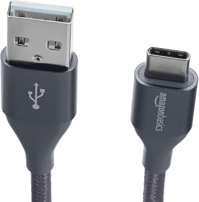 Amazon Basics Nylon Braided USB-C to USB-A 2.0 Fast Charging Cable, 480Mbps Speed, USB-IF Certified, Charge and Sync, for Apple iPhone 16/15, iPad, Samsung Galaxy, Tablets, Laptops, 3 Foot, Dark Grey