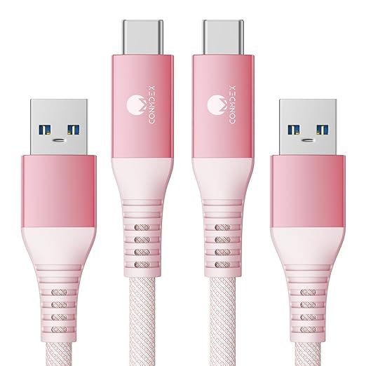 CONMDEX USB C Cable 10Gbps [3ft, 2-Pack] USB 3.1 Gen 2 USB-A to USB-C Android Auto/Carplay Cable, 3A Fast Charging Type C Data Transfer Cord for iPhone 17 16 Pro Max Samsung Galaxy S25, Pink