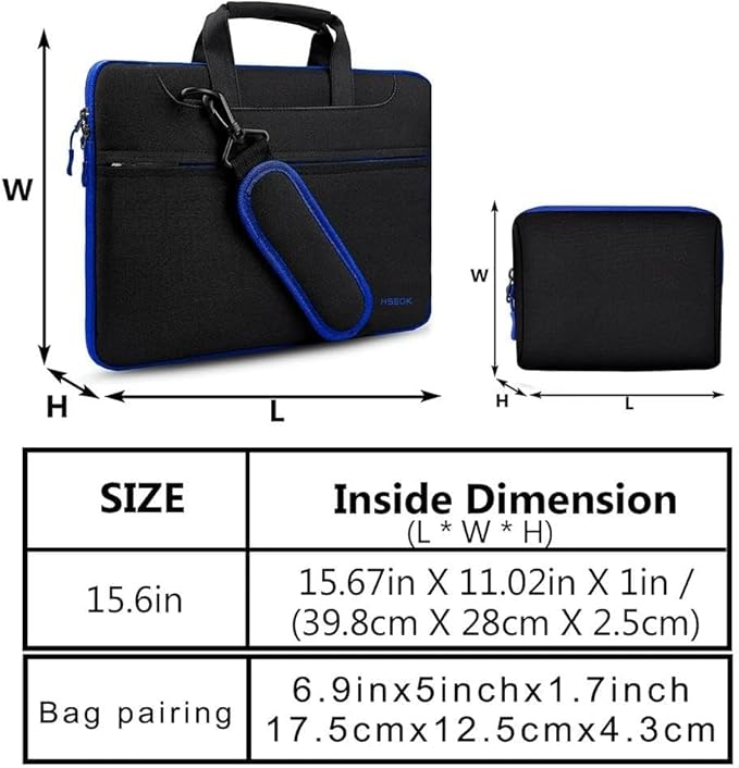 Hseok Laptop Shoulder Bag 15-15.6 inch Shockproof Water-Resistant HandBag with Small Case Compatible with MacBook Pro Neo 16" M5 M4 M3 M2 M1, Mac Pro Air 15", XPS 15/16, Most 15" 15.6" 16",BK-blue