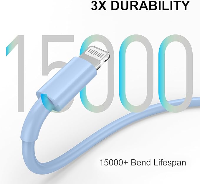 FUPYWP Car iPhone Carplay Cable, Car Charger Cord, USB A to Lightning Cable Fast Charging & Data Transfer for iPhone 14/13/12/11 Pro Max XR XS X 8 7 6 Plus SE Tangle-Free,3ft Blue
