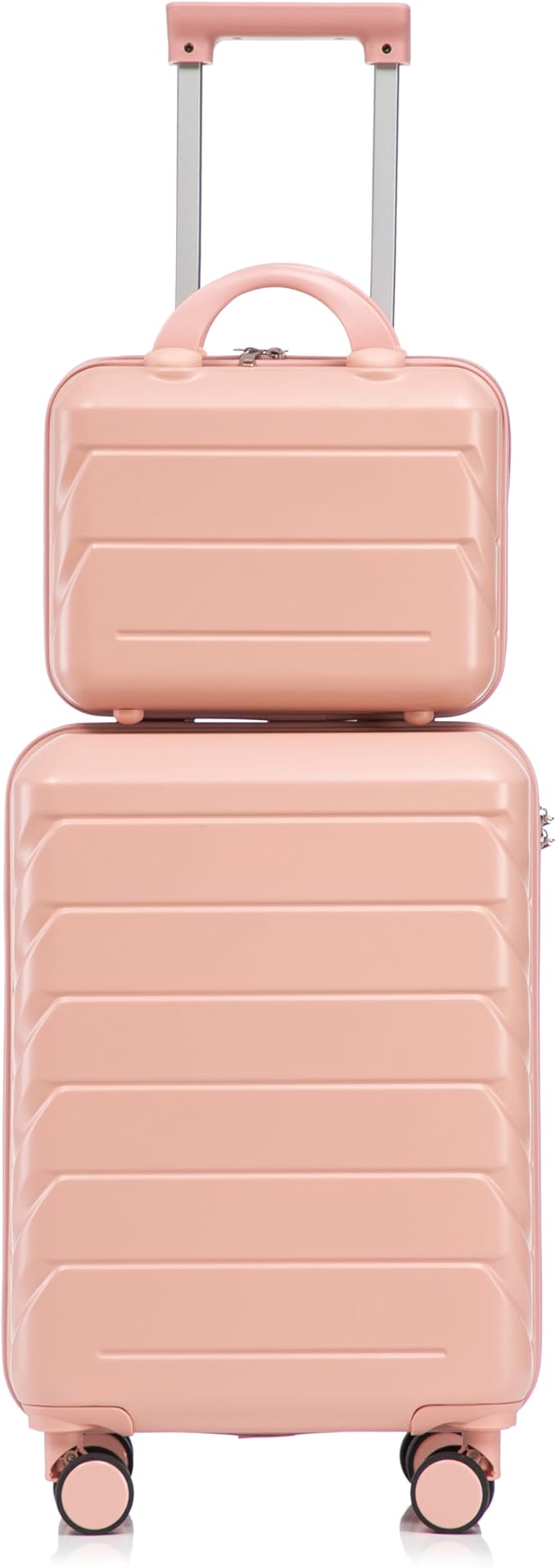20 Inch Carry on Luggage with 14 Inch Cosmetic Case, 2 Pcs Hardshell Lightweight Durable Spinner Suitcase Set for Travel, Women, Men, TSA Lock, ABS, 20+14 Inch, Pink
