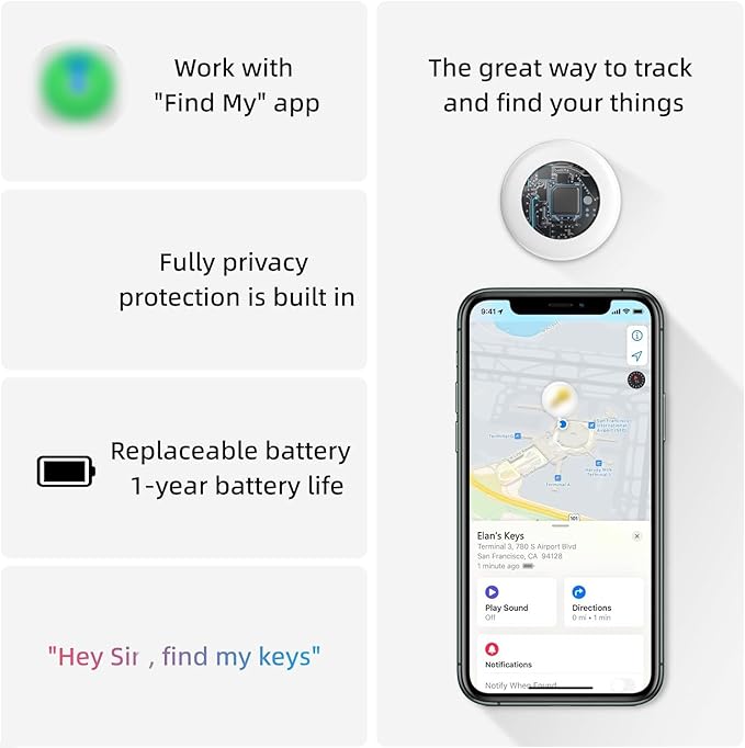 Mini GPS Tracker for Vehicles, Smart Tag Tracking Device, Key Finder Locator with Sound, Car Tracker No Subscription Work with Find My(iOS Only) for Kids, Dogs, Key, Luggage (White)