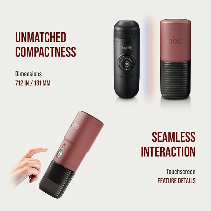WACACO Coffee Machine Electric & Portable, With 4 Coffee Types & Fast Heat-Up, 3 * 3000mAh Battery, 20 Bar Portable Espresso Maker For Ground Coffee & NS Capsule (Tuscan Red)