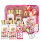Rose Bath and Body Gift Set for Mom, 4-Piece Set Collection, Shower Gel, Body Lotion, Body Mist, Exfoliating Scrub, Personal Portable Body Care Travel Set, Gift for Mom, Wife, or Grandma