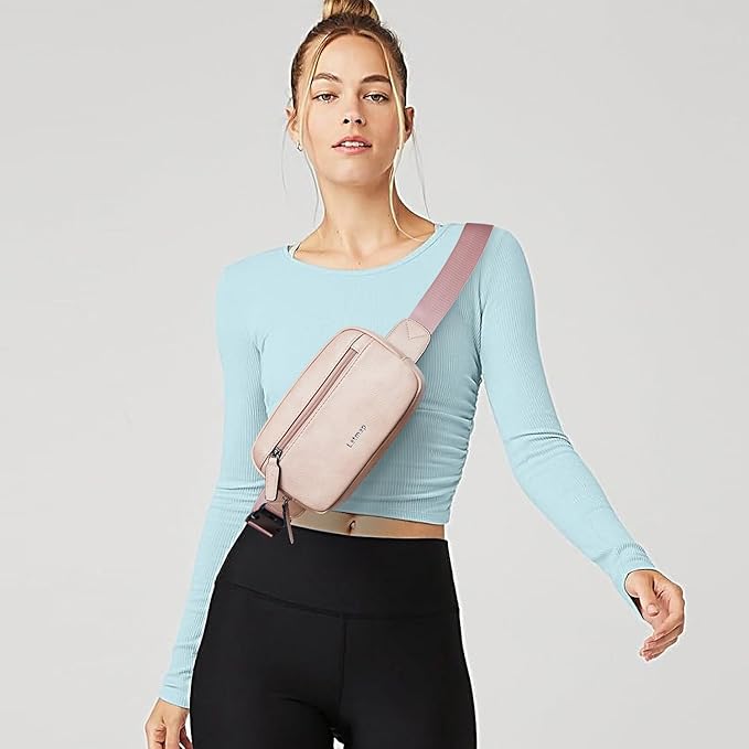 LATMAP 2L Fanny Packs Everywhere Belt Bag Small Fashion Crossbody Waist Pack Faux Leather Waterproof Sling Chest Bag For Women Trendy Pink