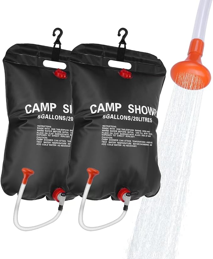 Solar Camping Shower Bag 1/2set and1+ Set 5 Gallon Portable Camping Showers Bag with Adjustable Switch Removable Nozzle for Camping Hiking Beach Swimming Outdoor Activities