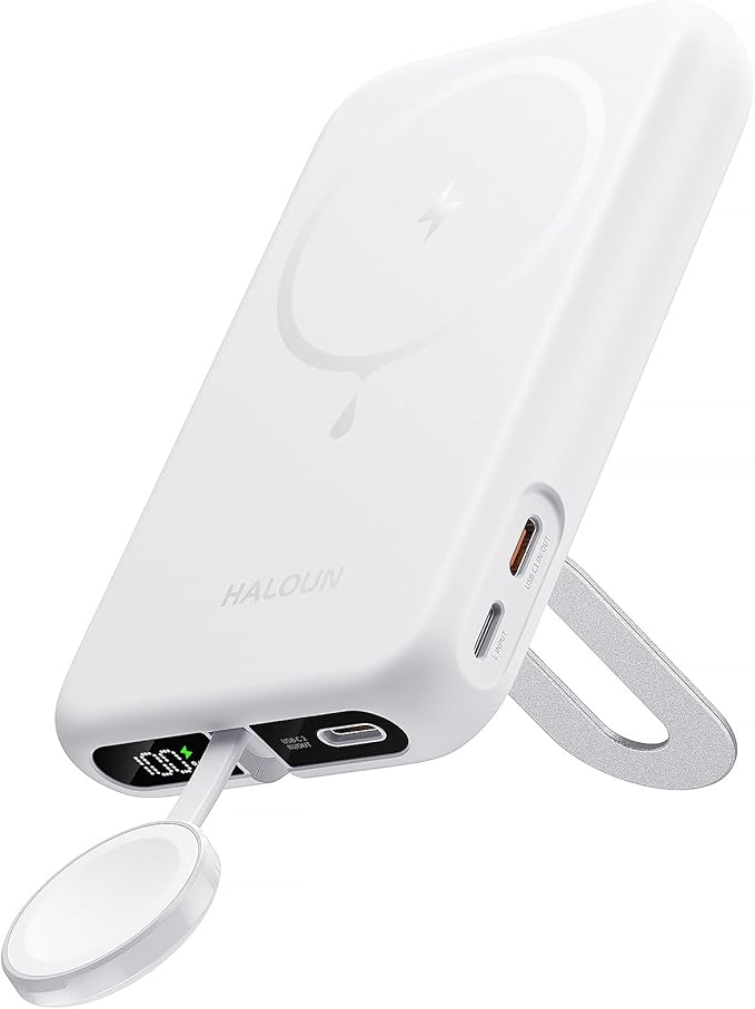 Magnetic Portable Charger for iPhone and Apple Watch, 10000mAh Wireless Power Bank PD 20W USB-C Fast Charging Battery Pack with Stand for iPhone Air 17/16/15/14/13/12 Pro Max、iWatch 11-1/SE/Ultra 3-1