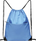 Drawstring Backpack Sports Water Resistant String Bag Sport Gym Sackpack for Women Men Large with Zipper, Baby Blue
