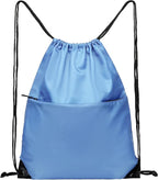 Drawstring Backpack Sports Water Resistant String Bag Sport Gym Sackpack for Women Men Large with Zipper, Baby Blue