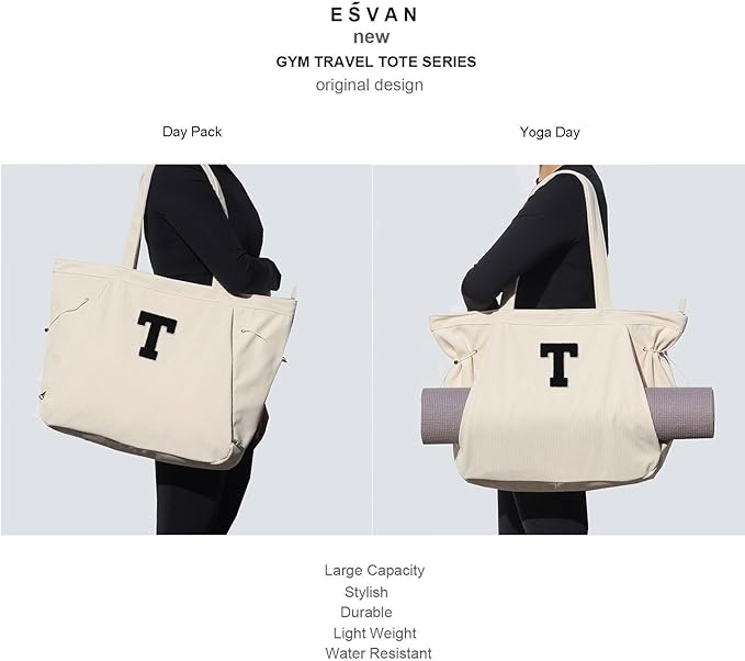 ESVAN Corduroy Yoga Tote Bag Gifts for Women Drawstring Yoga Mat Bag for Office Workout Travel Carryall Pilates Gym