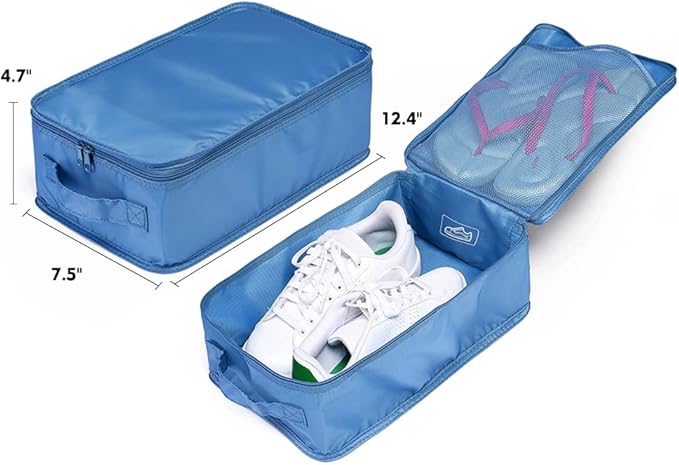 Travel Shoe Bags, Foldable Waterproof Shoe Pouches Organizer-Double Layer (8 Seablue Shoe Bags)
