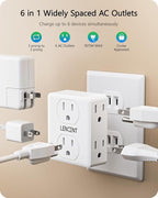 LENCENT 2 to 3 Prong Outlet Adapter, 2 Prong Power Strip, 6 Widely Spaced Outlets Extender, 3-Sided Wall Plug Splitter, 1875W Max, Compact Wall tap for Non-Grounded Outlets in Old House Hotel Dorm