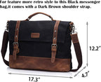 Laptop Messenger Bag 15.6" for Men Waxed Canvas Vintage Leather Business Briefcase Shoulder Bags Waterproof