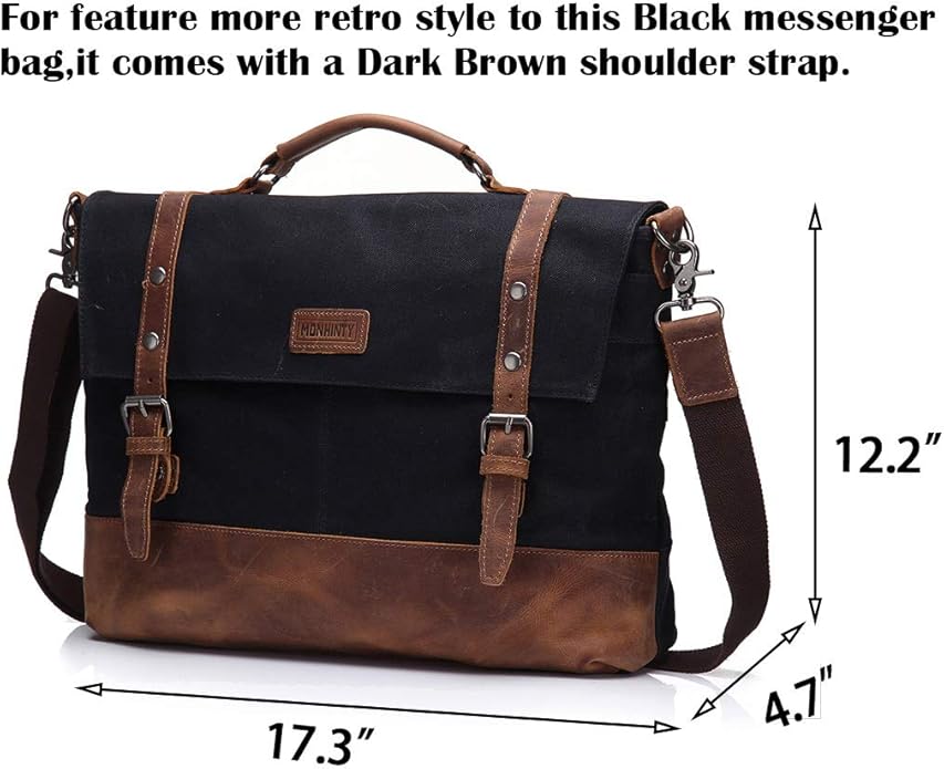 Laptop Messenger Bag 15.6" for Men Waxed Canvas Vintage Leather Business Briefcase Shoulder Bags Waterproof