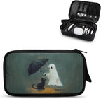 Halloween Ghost and Cat Print Electronic Organizer Travel Organizer Bag Electronics Accessories Cases Storage Bag Waterproof for Cable USB SD Card Power Bank Earphone