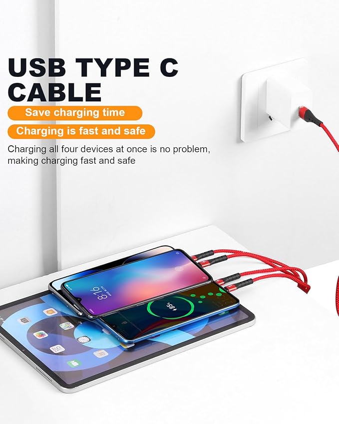 SIQIWO Multi USB C Cable Fast Charging, [4FT/2 Pack] QC 3.0(3A) USB C Splitter Cable, 4 in 1 Charger Cord with 4 Type C Ports, for iPhone 17/16/15 Series, iPad Air/Pro, Samsung Galaxy S26, Pixel, PS5