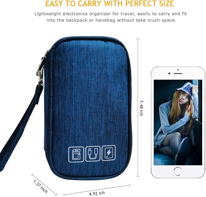 Electronic Organizer Bag Cable Organizer Travel Cord Organizer Case Pouch Portable Carrying Case for Charger Hard Drive Earphone USB SD Card (Navy)