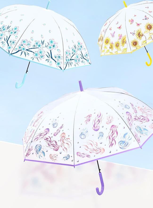 Chesoon Flower Blossom Umbrella Clear Bubble Surface for Women Girls Lightweight Rain Umbrella with 8 Fiberglass Ribs