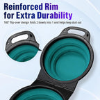 Collapsible Dog Bowls with Carabiner, Double Portable Travel Pet Bowls for Food and Water, Foldable Silicone Dog Bowl for Walking, Hiking, Camping, Small Medium Dogs and Cats, Teal