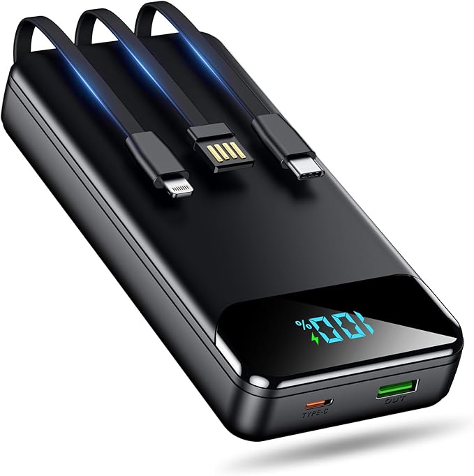 Portable Charger 40000mAh Power Bank - PD 22.5W Fast Charging Battery Pack, Built-in Cable Phone Charger 4 Output 3 Input, Compatible with iPhone 16 15 14 13 Android Samsung