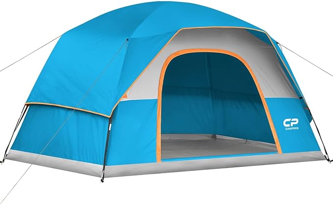 CAMPROS CP Camping Tent 2/4/6 Person, Waterproof Windproof Double Layer Dome Tent, Easy Setup with Large Mesh Windows & Wide Door for Outdoor Camping Backyard