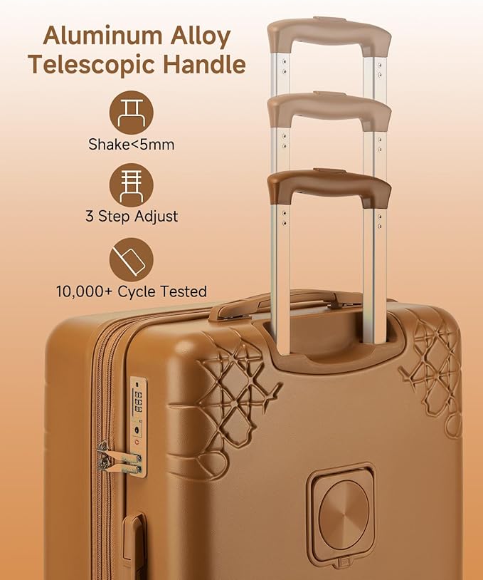 Somago Expandable Carry On luggage with Shock-Absorbing Braking Spinner Wheels Moon Star Design Hard Shell Suitcase with Cupholder TSA Lock (Toffee Brown,Expandable 20 Inch)