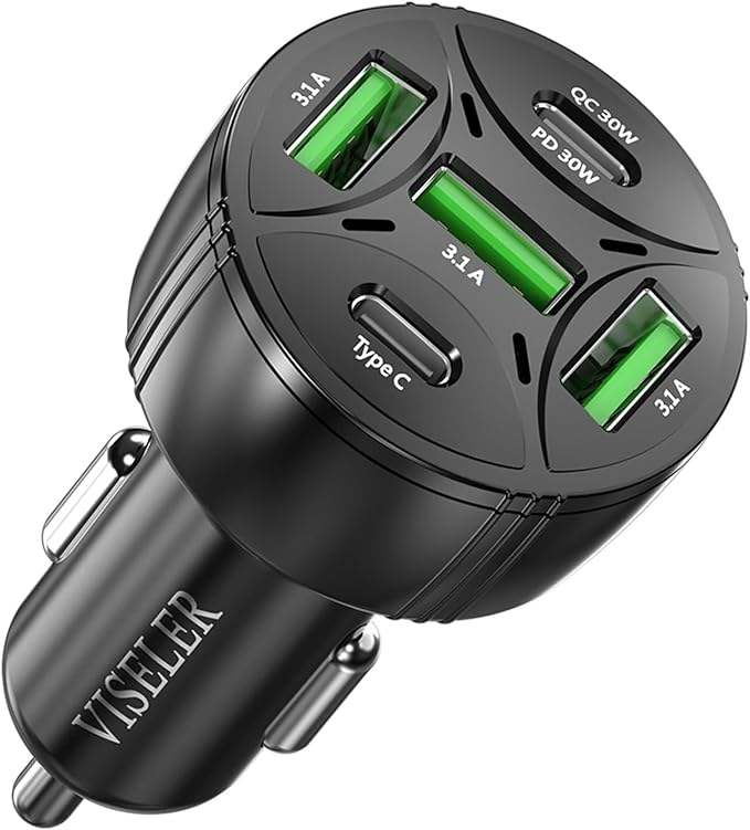 USB C Car Charger Adapter, PD 3.0 Charger, 5 USB QC 3.0 Car Phone Chager Fast Charging for iPhone 17, Galaxy S24 and Other USB Device. (1Pack)