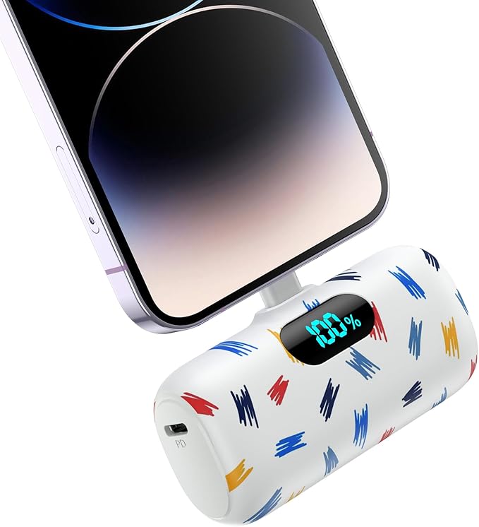 Mini Portable Charger for iPhone,5000mAh PD Fast Charging Battery Pack,LCD Display Cute Power Bank Portable Phone Charger for iPhone 14/14 Pro Max/13/13 Pro/12 Pro/11/XS/XR/X/8/7/6