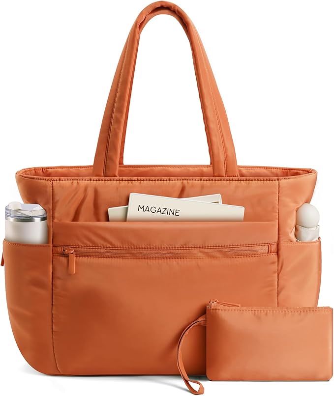 TOPEAST Tote Bag for Women Puffer Travel Carry On Bags with Laptop Compartment & Cup Holder Work Tote for Weekend Overnight