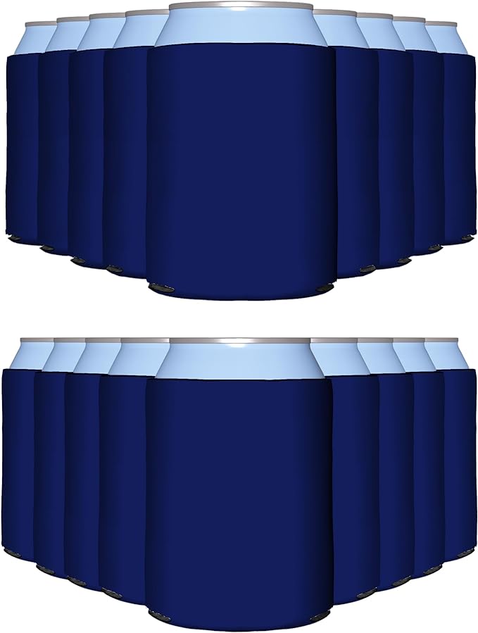 PartyPrints 25 Pack Navy Blue Blank Can Cooler Sleeves, Customizable Bulk Insulated Foam for Beer, Collapsible Plain Drink Holder, Cold Soda Insulator, 12oz Regular, 16oz Tall Cans