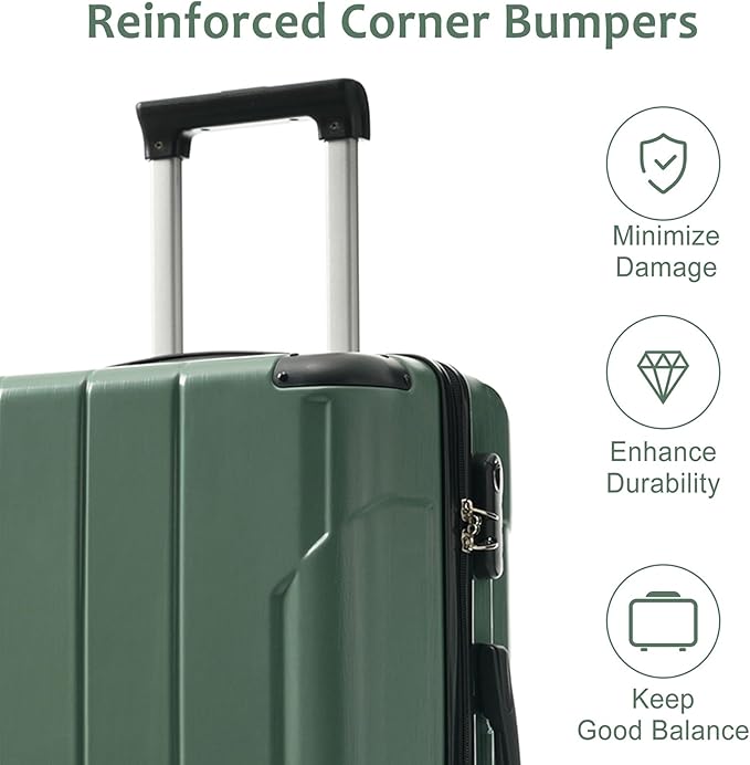 3 Piece Luggage Set, Hardside Suitcase with Spinner Wheels, TSA Lock & Expandable Hard Shell, Carry on and Checked Luggage for Travel, Maletas de Viaje for Men & Women(Green 3 Sets, 20/24/28")