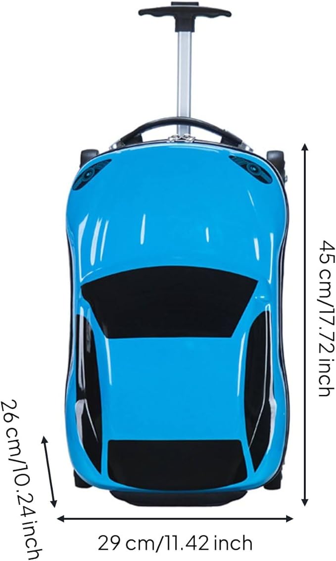 Kids Car Shaped Luggage Telescopic Handle Child's Sit on Suitcase Lightweight 3D Cartoon Car Suitcase for Young Children, Vacation, Airport, Blue